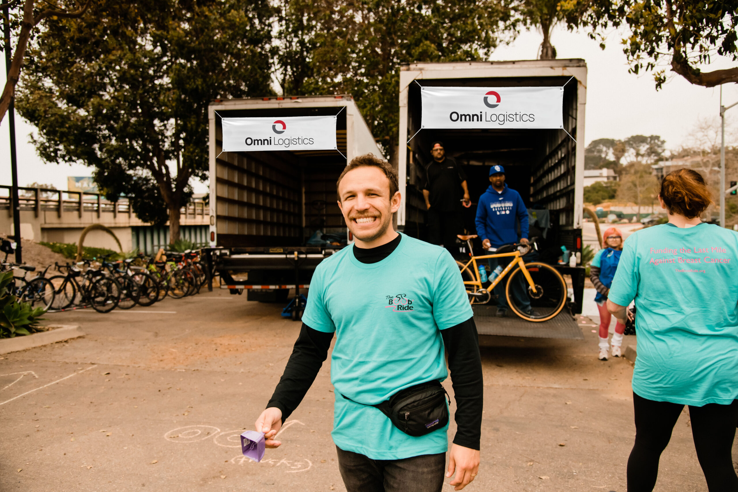 Volunteers and the Omni trucks